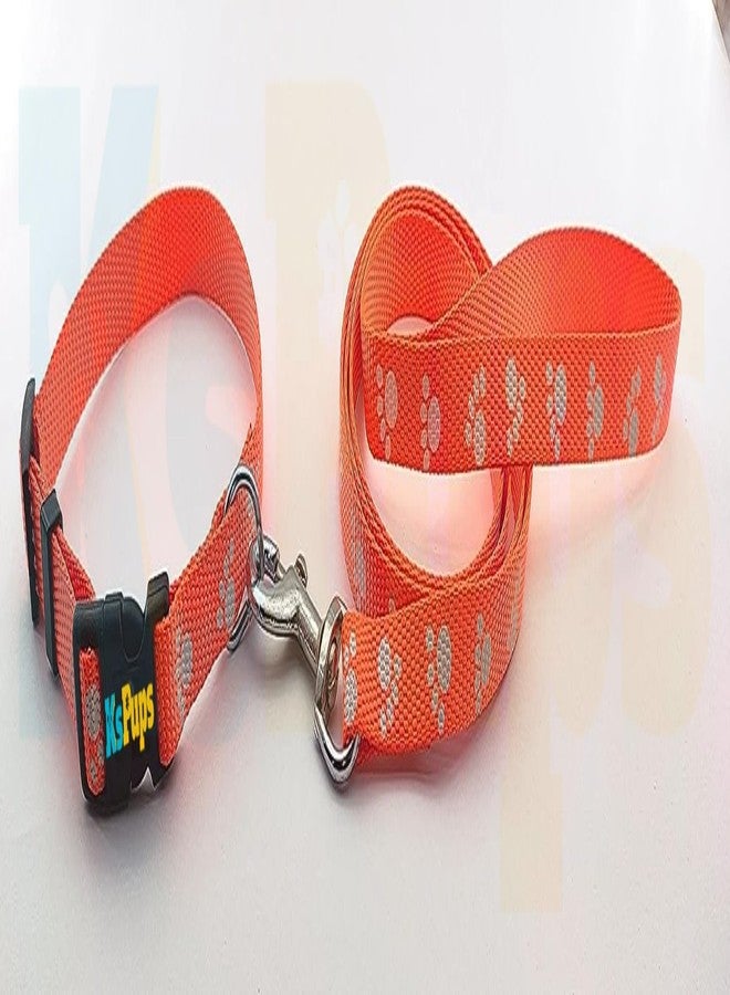 KsPups Paw Printed 15MM Nylon Collar and Leash with Adjustable Plastic Buckle Colour-Full Collar Leash Set Ideal for Puppies/Dogs & Kitten (Orange) - Image 4